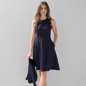 WHBM Luxe Stretch Button Detail Fit & Flare Dress